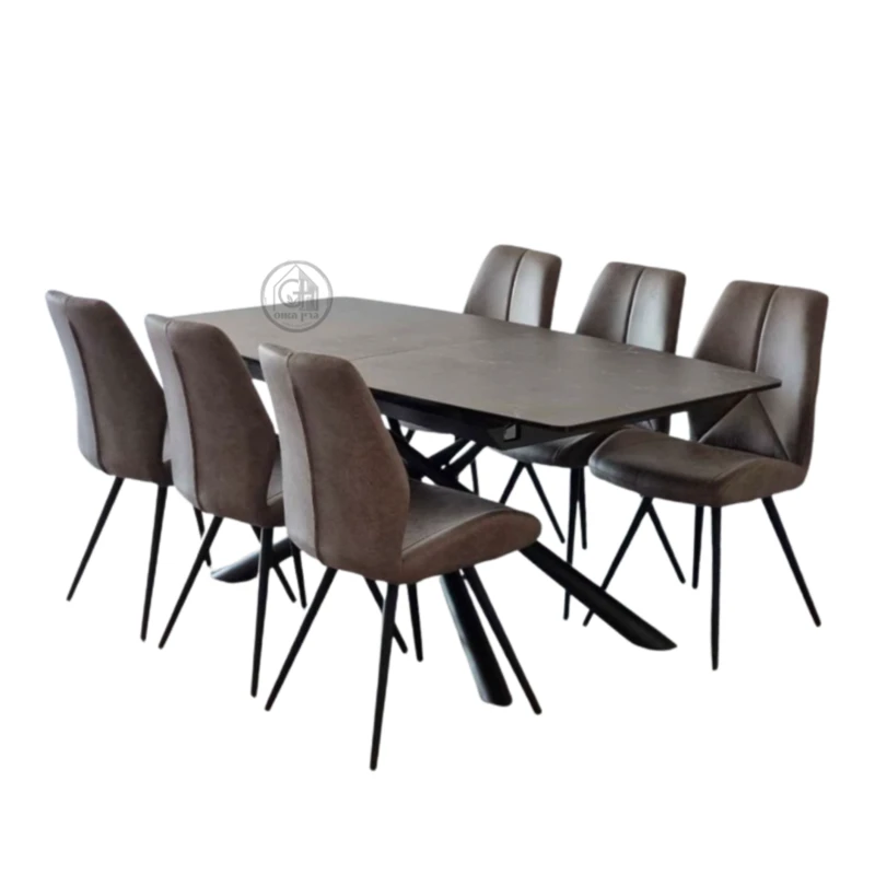 סט פינת אוכל קרמי יוקרתי | שולחן נפתח + 6 כיסאות