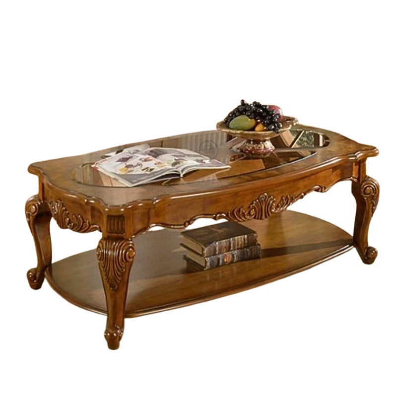 שולחן עץ מלא וזכוכית מעוגלת | דגם HSC1605