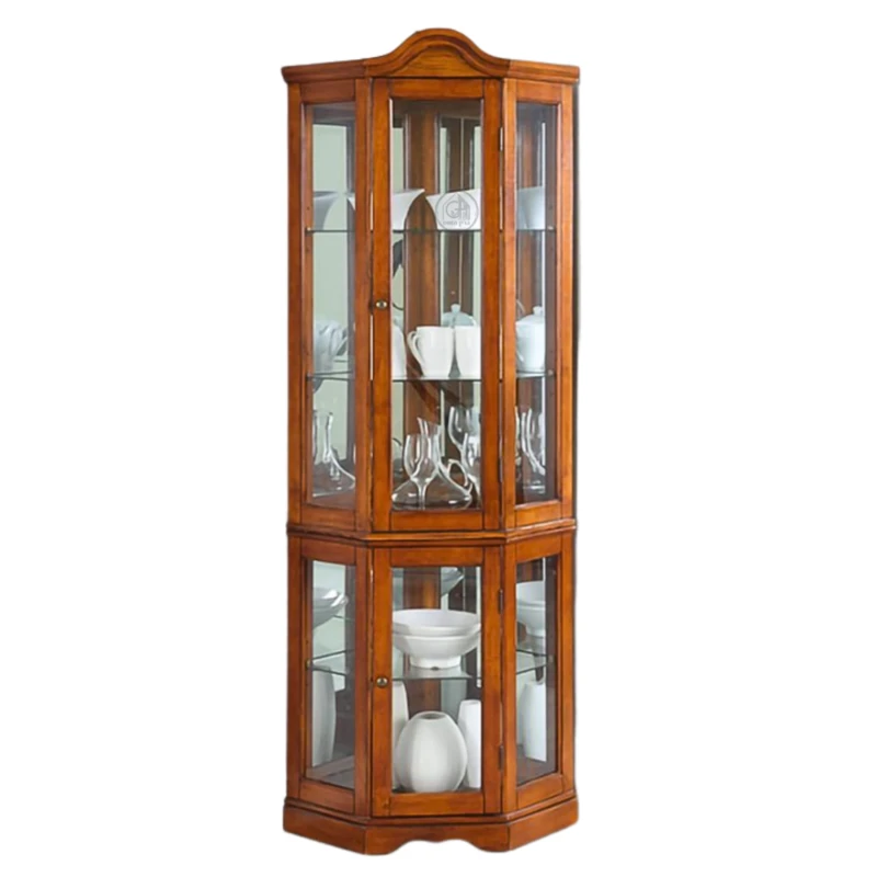 ויטרינה פינתית מעץ מלא וקריסטל | דגם HSC1800