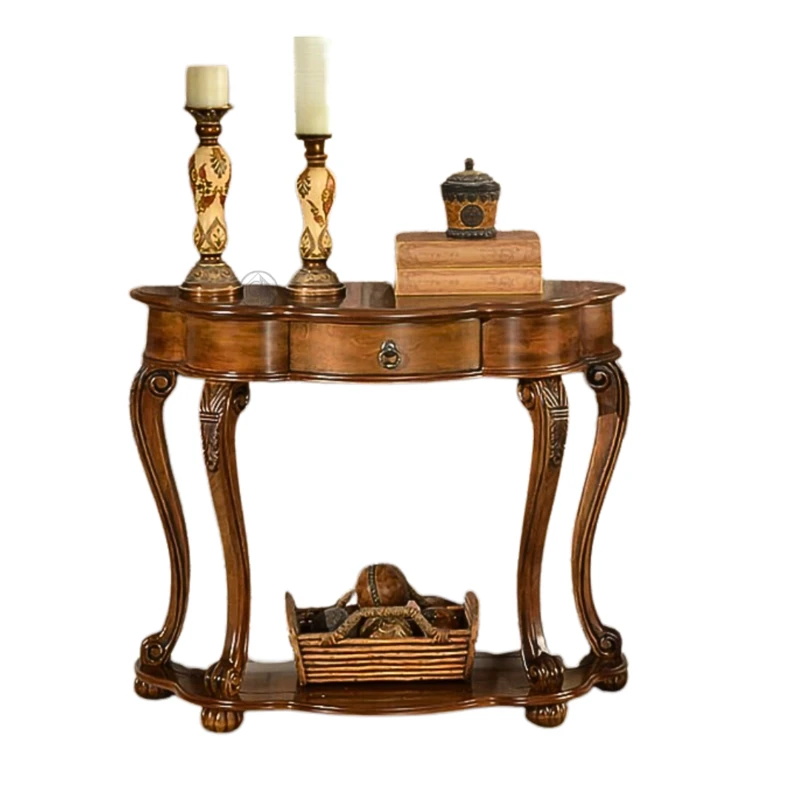 קונסולה מעץ מלא עם מגירה ומדף | דגם B0642