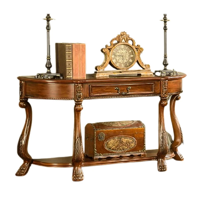 קונסולה מעץ מלא עם מגירה ומדף | דגם HSC010