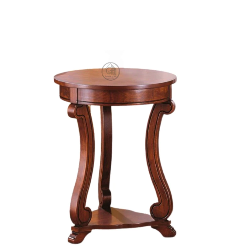 שולחן צד עגול מעץ מלא בגוון אגוז | דגם B0652-1