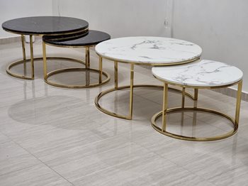 זוג שולחנות קפה עגולים בעיצוב זהב ניקל. דגם C100. גרין האוס רהיטים