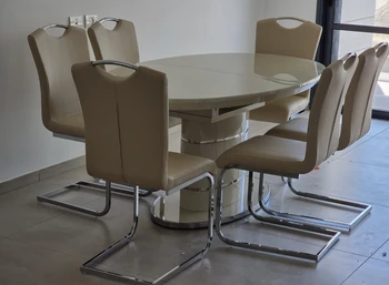 שולחן פינת אוכל אובלית בשילוב פסי ניקל דגם 2179