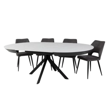 שולחן אוכל עגול נפתח דגם דגלאס | 3 גוונים לבחירה | רגל מתכת שחורה