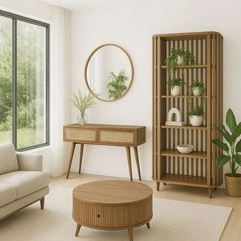 קונסולה | עץ מנגו עם מגירות ראטן.. גרין האוס רהיטים