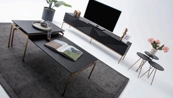 סט שולחנות משתלבים | דגם שחור עם רגלי פליז