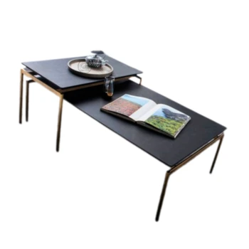 סט שולחנות משתלבים | דגם שחור עם רגלי פליז