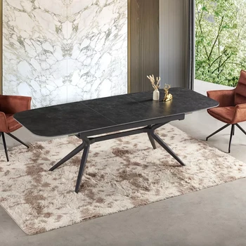 פינת אוכל | דגם חץ קרמי פחם + 6 כיסאות