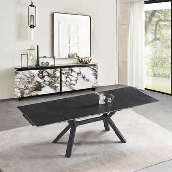 שולחן אוכל דגם סנדי קרמי שחור. גרין האוס רהיטים