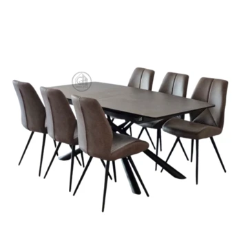 סט פינת אוכל קרמי יוקרתי | שולחן נפתח + 6 כיסאות