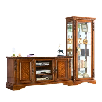 סט מזנון וויטרינה עץ מלא | דגם אגוז H026