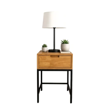 שידת צד מעץ מנגו מלא בסיס ברזל שחור | דגם טבעי