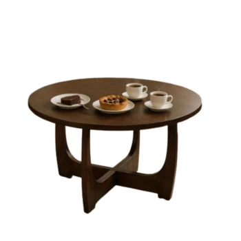 שולחן סלון עגול | עץ מנגו מלא בגוון כהה