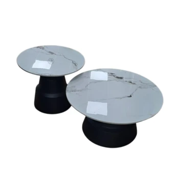 גרין האוס רהיטים | WWW.G-H.CO.IL | זוג שולחנות עגולים - פלטת שיש רגל שחורה עבה