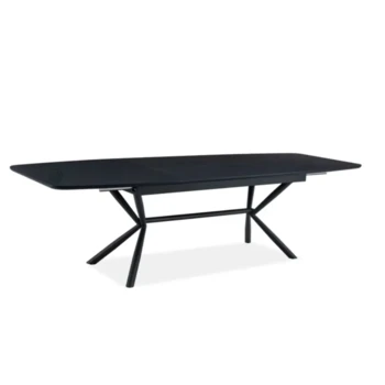 שולחן אוכל נפתח שחור בטון, שולחן אירוח ל-12 סועדים, שולחן מודרני עם רגלי ברזל, שולחן איכותי