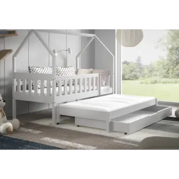 מיטה לילדים דגם בית עץ נפתחת עם מיטת חבר וארגז - גרין האוס רהיטים