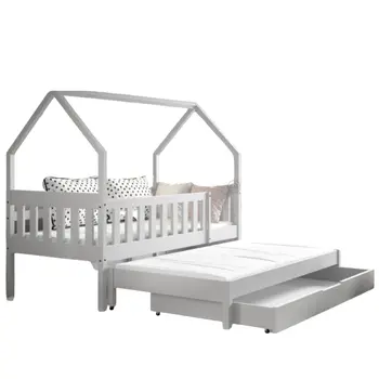 מיטה לילדים דגם בית עץ נפתחת עם מיטת חבר וארגז - גרין האוס רהיטים