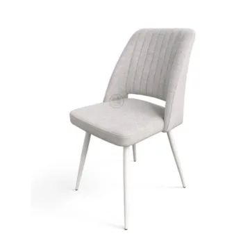 כיסא מרופד | אפור עם רגל מתכת לבנה | דגם פוזה  WWW.G-H.CO.IL