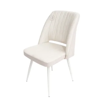 יסא מרופד | שמנת עם רגל מתכת לבנה | דגם פוזה  WWW.G-H.CO.IL