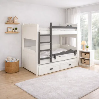 מיטת קומותיים עץ מלא בצביעת תנור | דגם שנאל