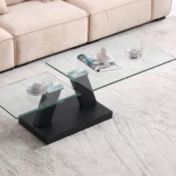 שולחן סלון דגם 917 -  גוף שחור פלטת זכוכית WWW.G-H.CO.IL