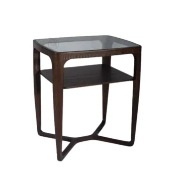 שולחן צד עץ מלא בשילוב זכוכית | 41/35 גובה 55 ס"מ