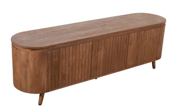 מזנון טלוויזיה מעץ מנגו מלא | עגול עם חריטות