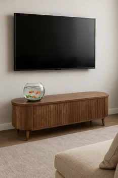 מזנון טלוויזיה מעץ מנגו מלא | עגול עם חריטות