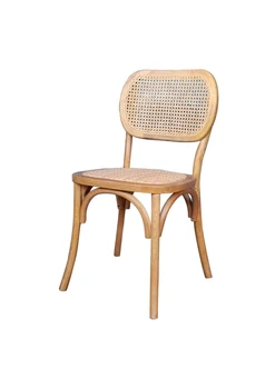 כיסא עץ אלון עם גב קש ומושב ראטן | דגם נפטון