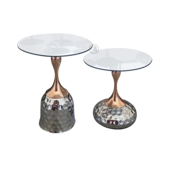 שולחן עגול | פלטה קרמית ורגל מתכת