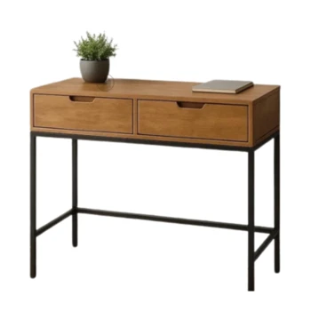 קונסולה מעץ מלא בגוון טבעי | 2 מגירות ובסיס ברזל
