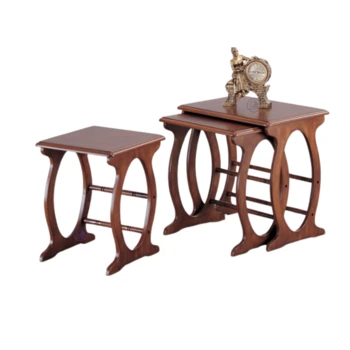 שלישיית שולחנות מעץ מלא בגוון אגוז | דגם B0406