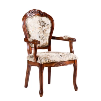 כיסא עץ מלא עם ריפוד וידיות  | דגם פרח זהב