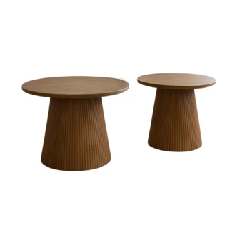 זוג שולחנות עגולים מעץ מנגו מלא | בגבהים משתנים