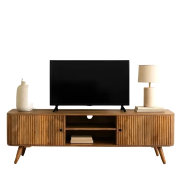 מזנון טלוויזיה מעץ מנגו מלא | עגול עם חריטות