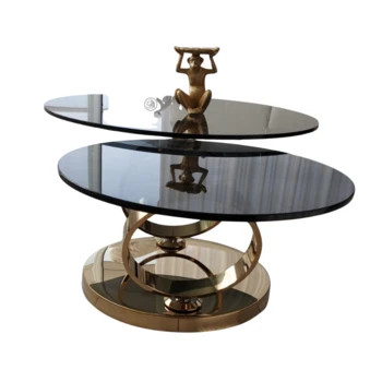 שולחן זוג פלטות מסתובבות רגל זהב | דגם 8857