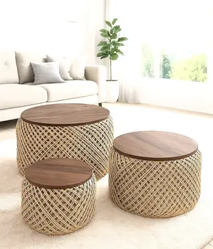 שלישיית שולחנות אחסון | דגם חבל