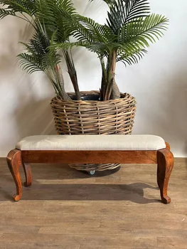 ספסל רטרו עץ וטקסטיל | רוחב 127 ס"מ עומק 40 ס"מ גובה 48 ס"מ