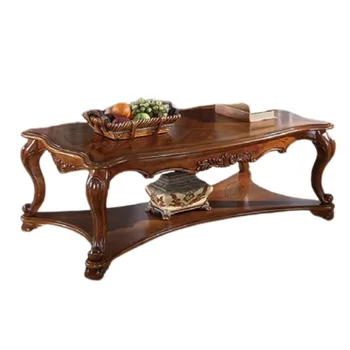 שולחן סלון מעץ מלא | דגם פלורי עם מדף 127/71