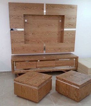 סט פלזמה- מזנון + מסגרת ושולחן פורניר אלון